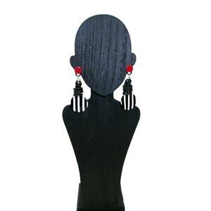 Womens Ear Candy Statement Drop Earrings Black White Red w/Unique Rubber Design